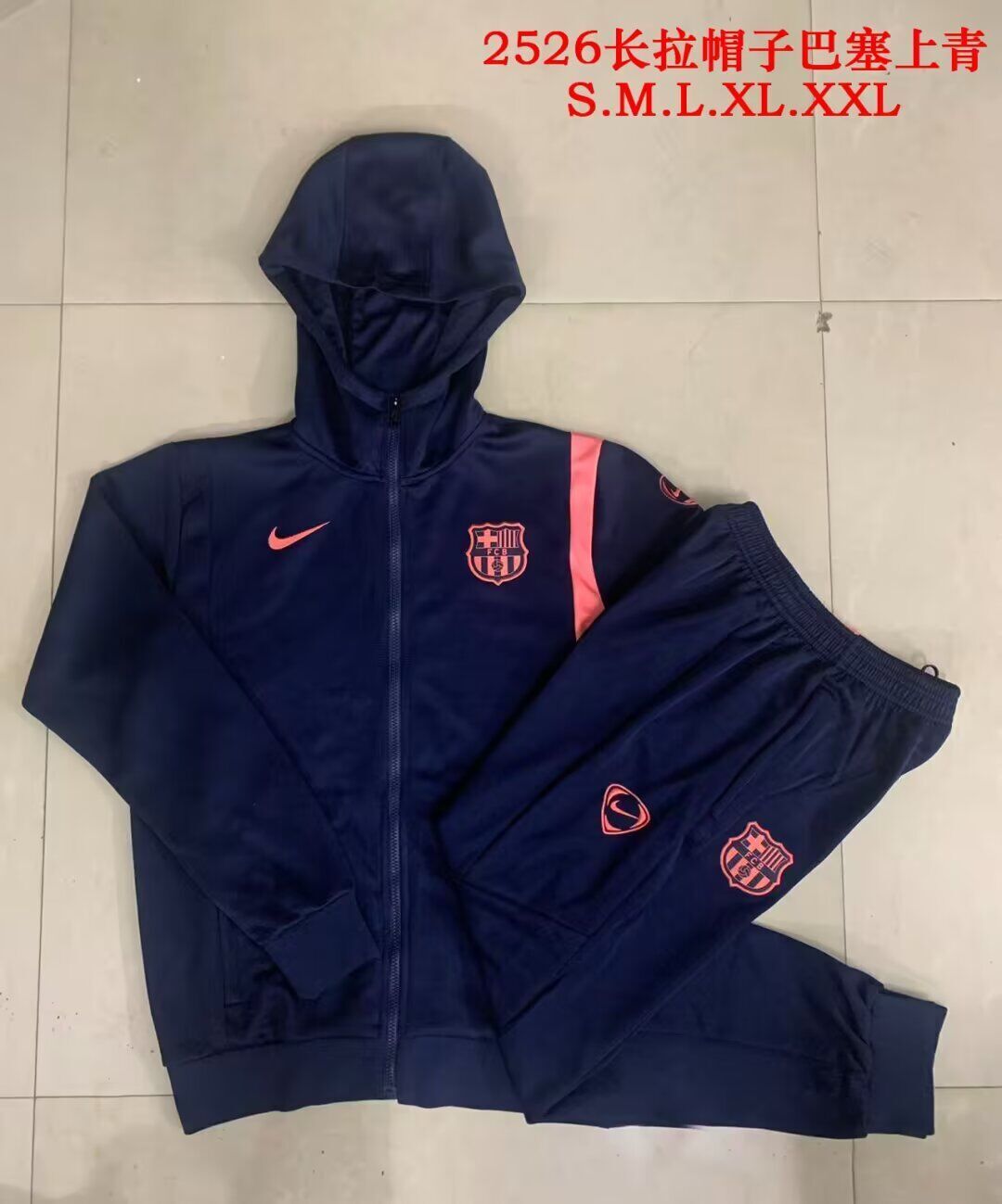 AAA Quality Barcelona 25/26 Hoodie Tracksuit - Navy Blue/Pink